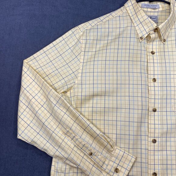 L.L.Bean Mens Yellow Button-Down Shirt L T Wrinkle-Resistant Slightly Fitted - Picture 8 of 12